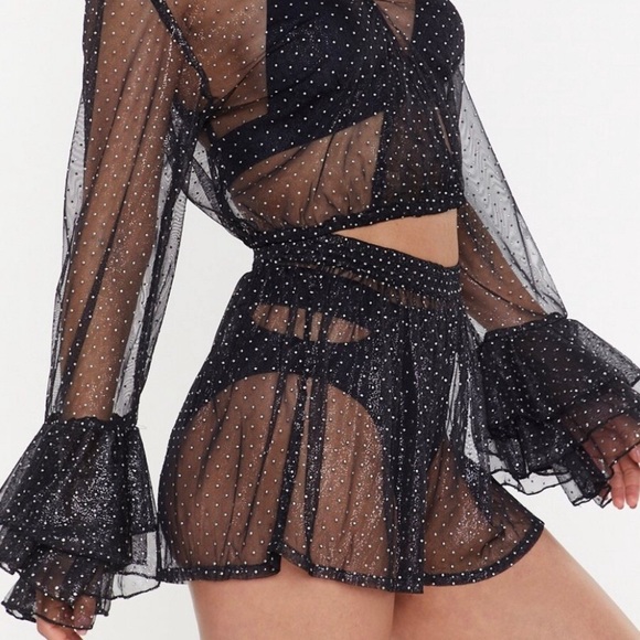Nasty Gal Black Sheer High Waisted Studded Shorts - Picture 1 of 9